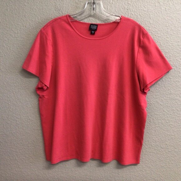 Eileen Fisher Top Cotton Jersey Short Sleeve Coral Plus Size 1X TShirt Shirt - Picture 9 of 9